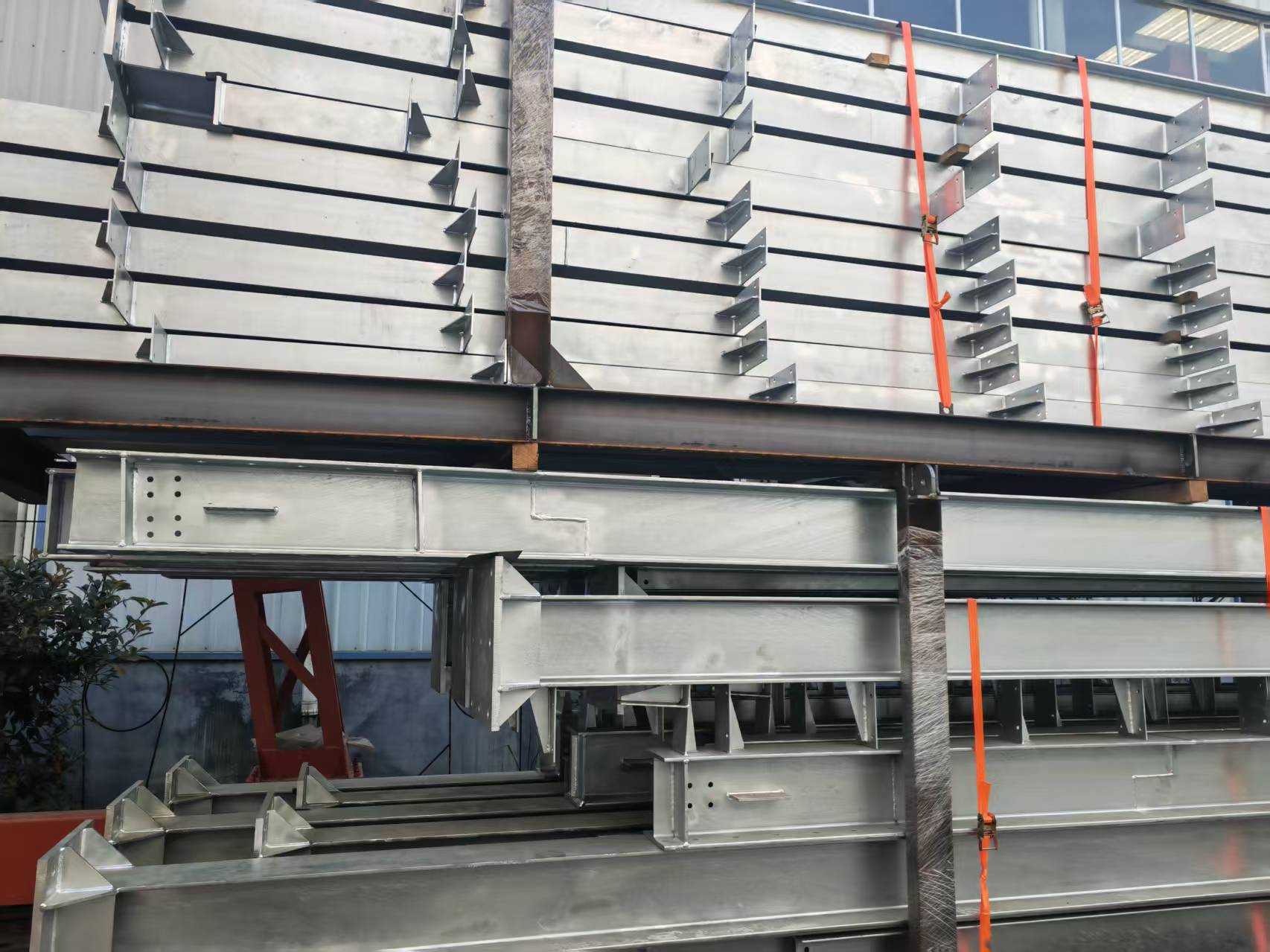 Prefabricated steel components prepared for commercial building construction